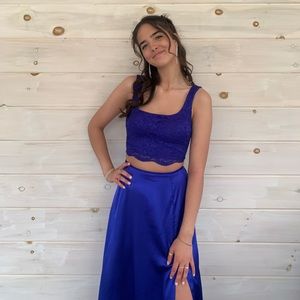 Royal blue 2 piece prom dress with slit in skirt!